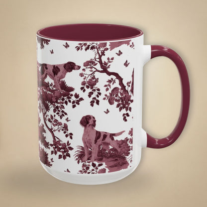 Irish Red and White Setter cranberry toile 15 oz ceramic mug, right view