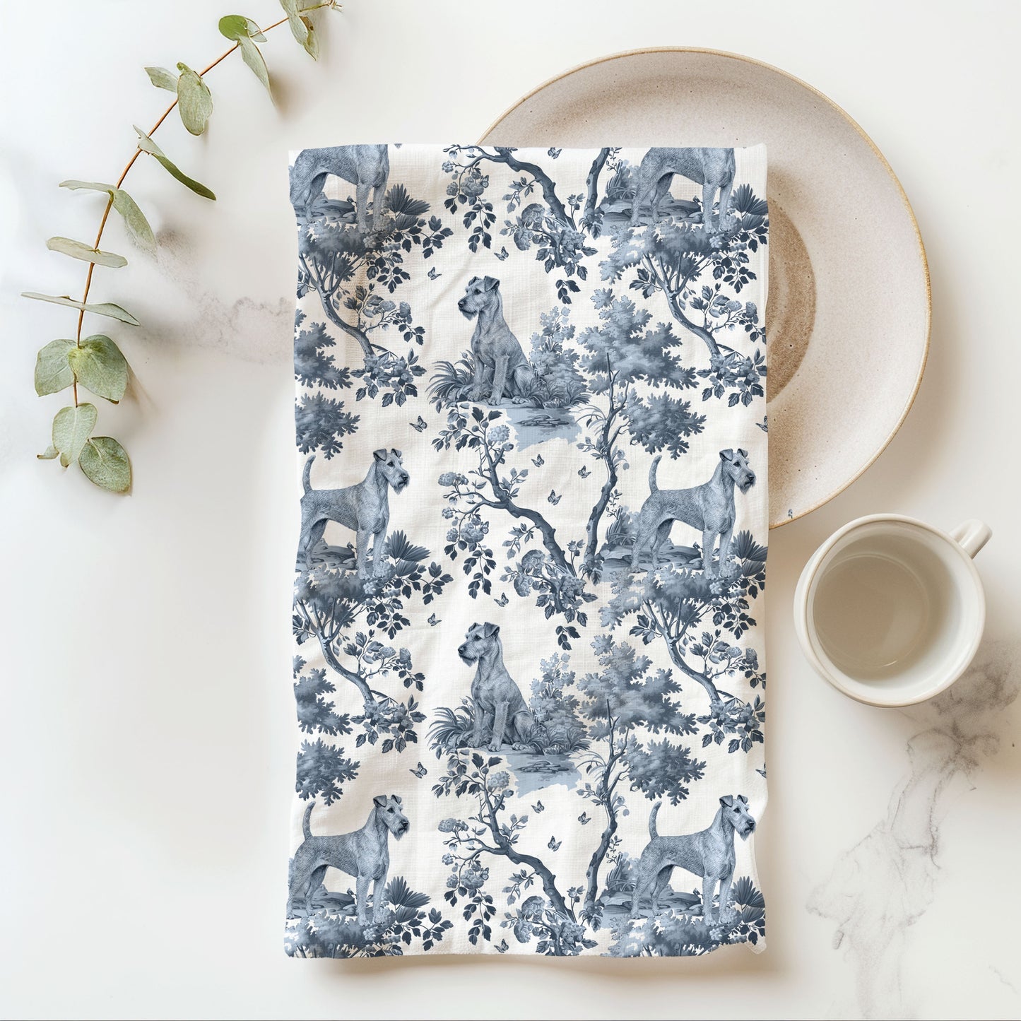 Irish Terrier Cotton Tea Towels -Toile Pattern