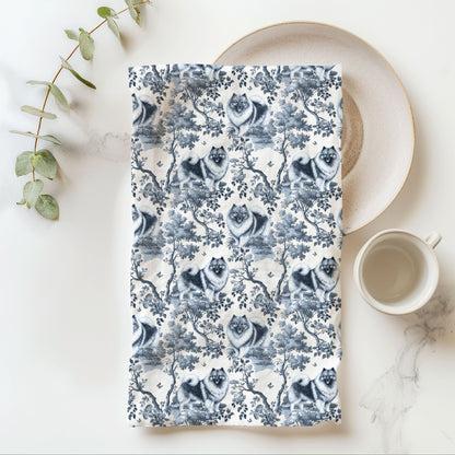 Keeshond Cotton Tea Towels - Toile Pattern