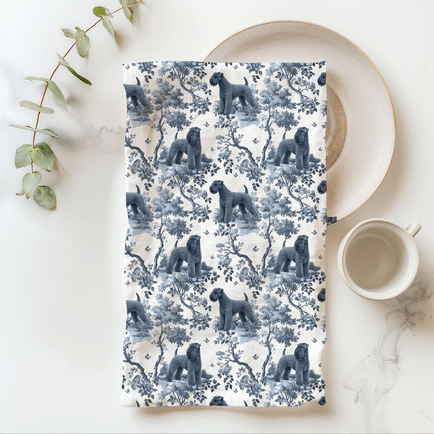 Kerry Blue Terrier Cotton Tea Towels - Toile Pattern