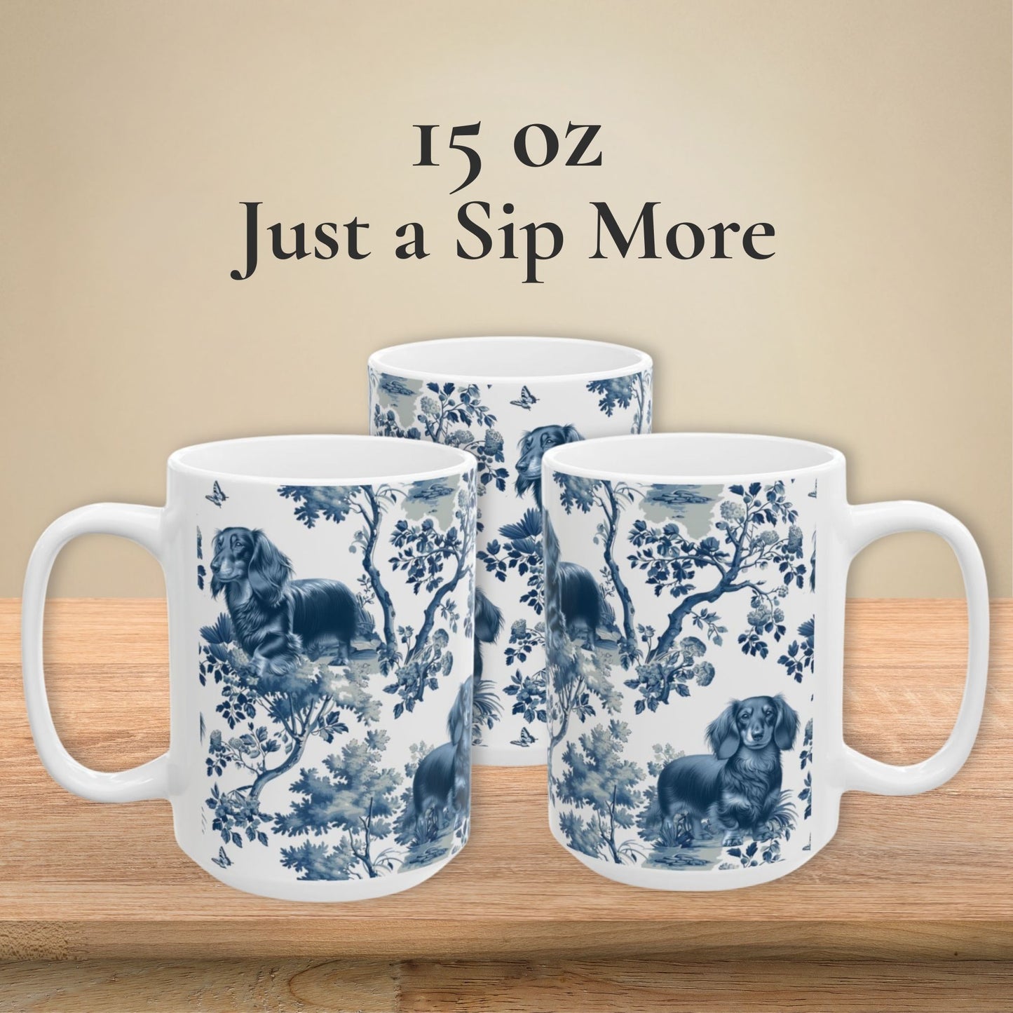 Dachshund Mug - Toile - Longhaired Doxie
