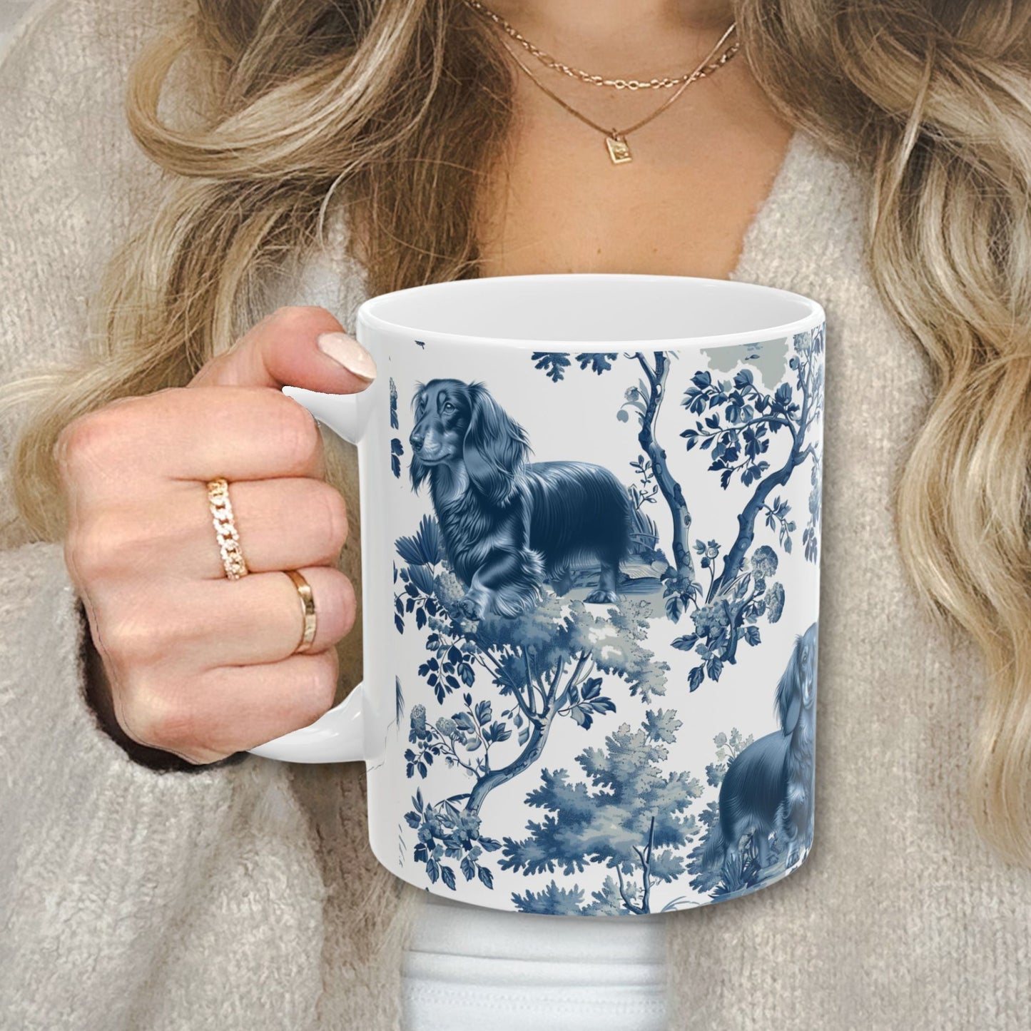 Dachshund Mug - Toile - Longhaired Doxie