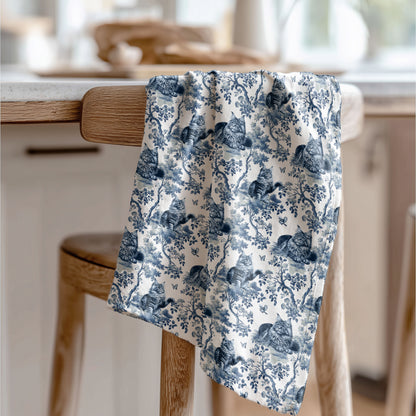 Maine Coon Cat Cotton Tea Towels - Toile Pattern