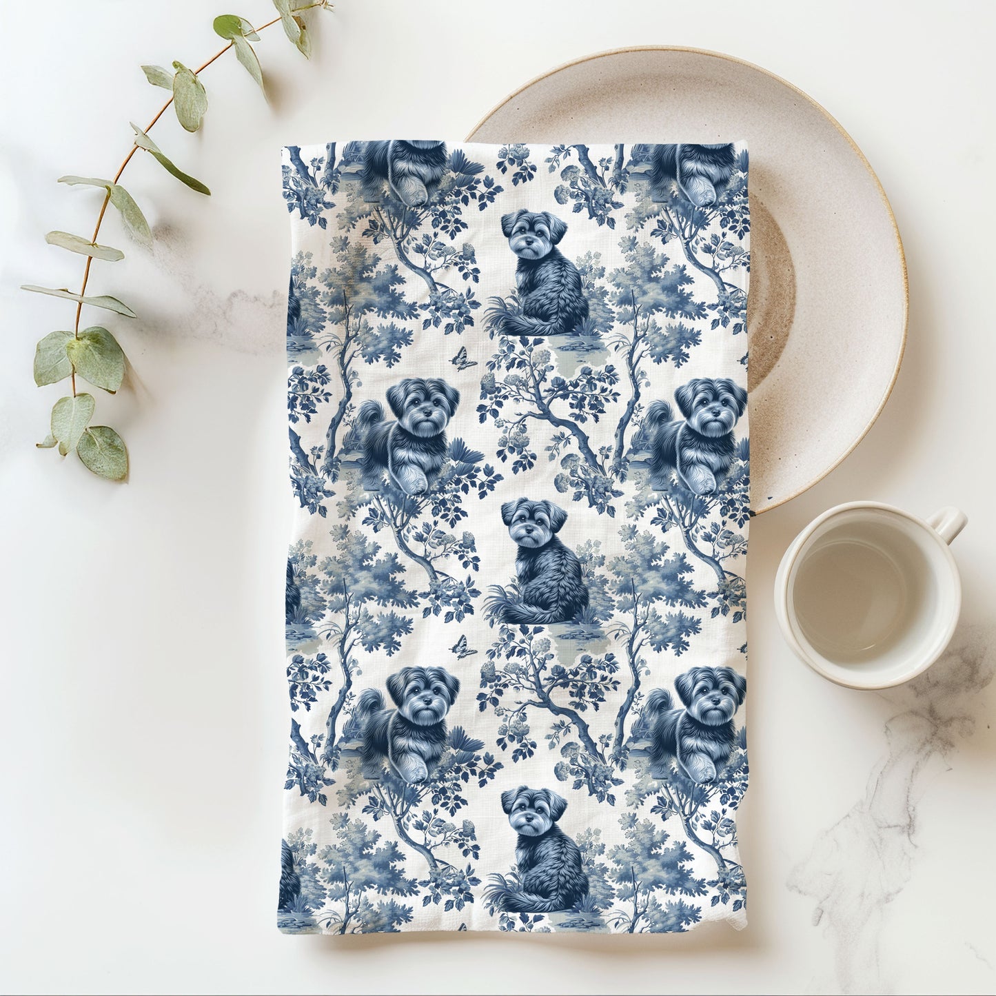 Morkie Cotton Tea Towels - Toile Pattern