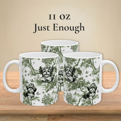 Shih Tzu Mug - Sage Green Toile Pattern