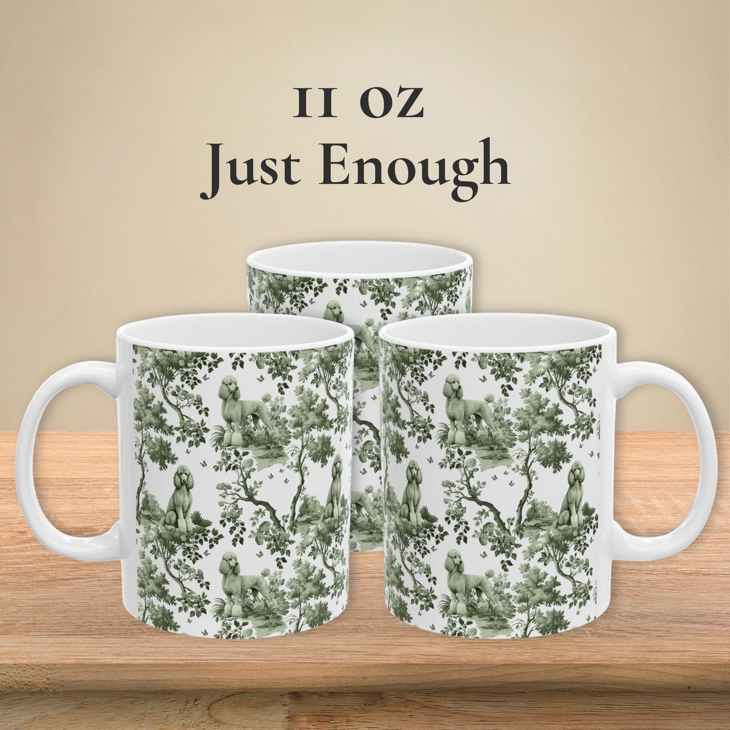 Standard Poodle Mug - Sage Green Toile Pattern