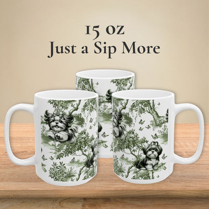 Shih Tzu Mug - Sage Green Toile Pattern