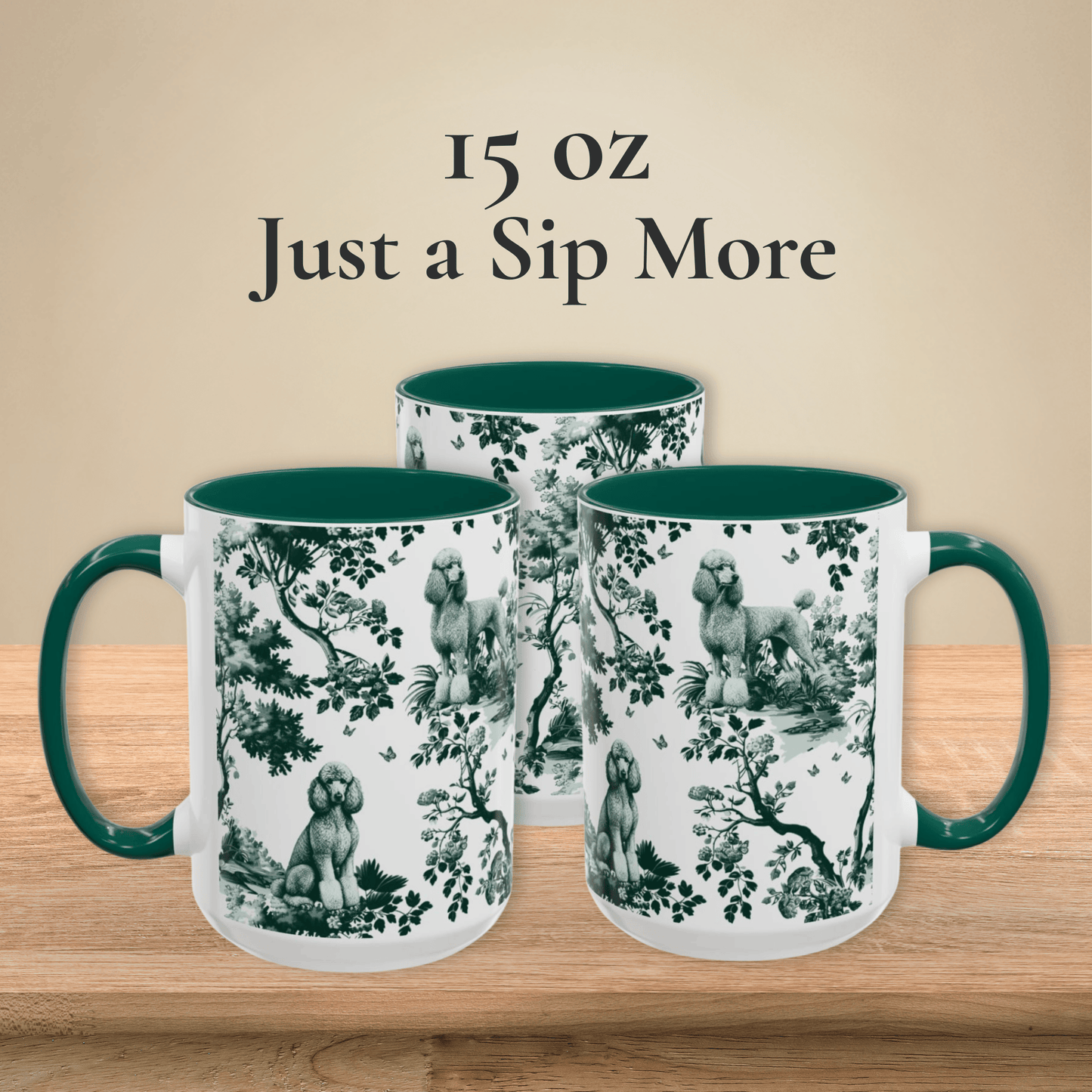 Standard Poodle Mug - Dark Green Mug Toile Pattern