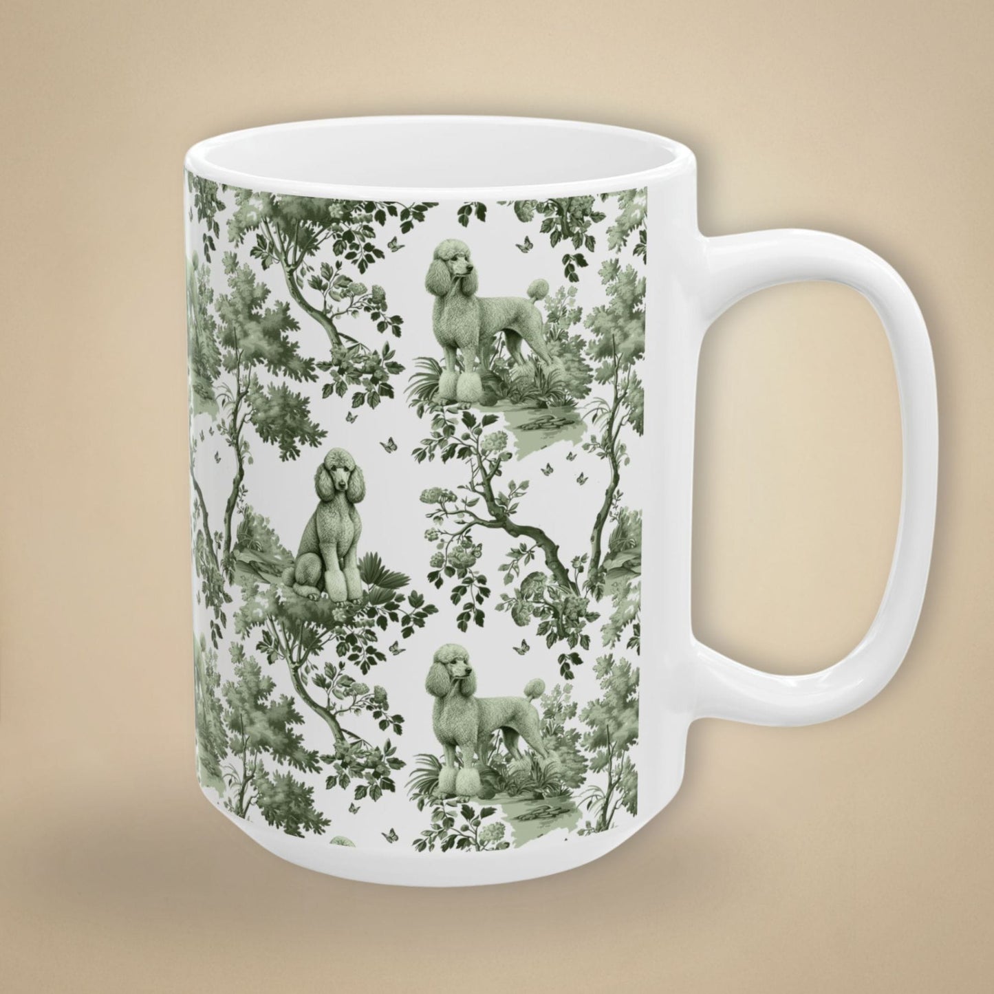 Standard Poodle Mug - Sage Green Toile Pattern