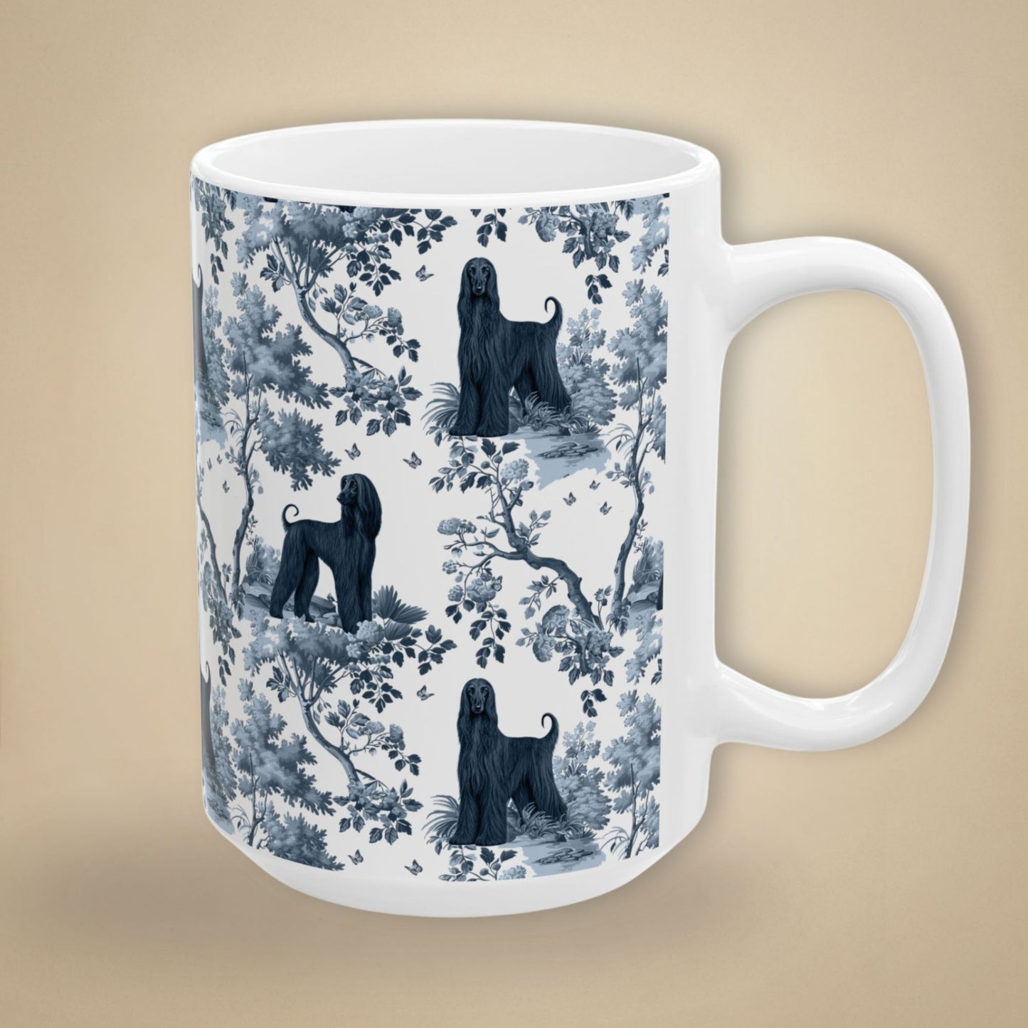 Afghan Hound Mug - Blue Toile Pattern