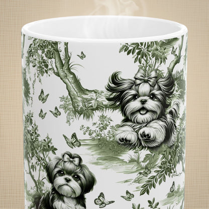 Shih Tzu Mug - Sage Green Toile Pattern