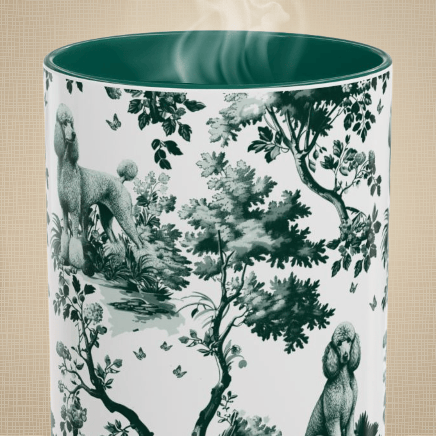 Standard Poodle Mug - Dark Green Mug Toile Pattern
