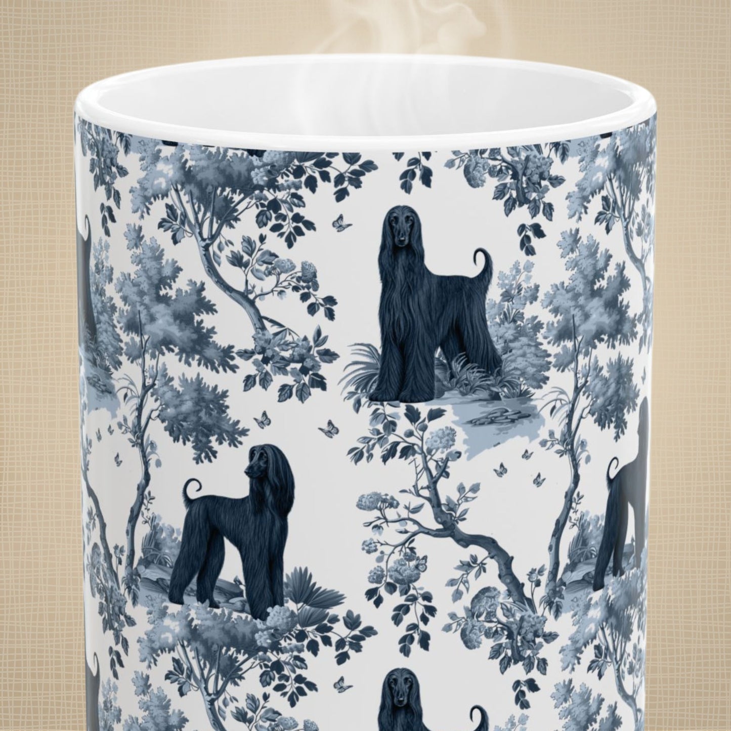 Afghan Hound Mug - Blue Toile Pattern