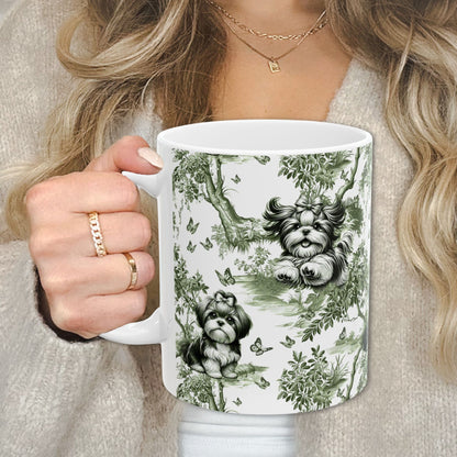 Shih Tzu Mug - Sage Green Toile Pattern