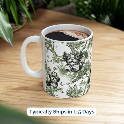Shih Tzu Mug - Sage Green Toile Pattern