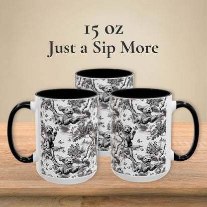 15 oz black toile Goldendoodle coffee mug, side view