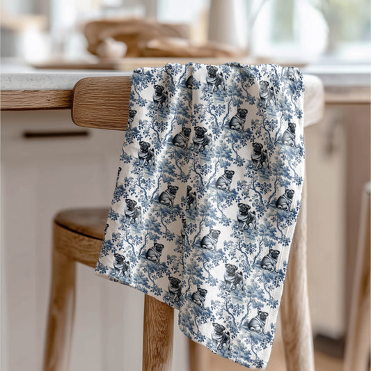 Fawn Pug Garden Toile tea towel