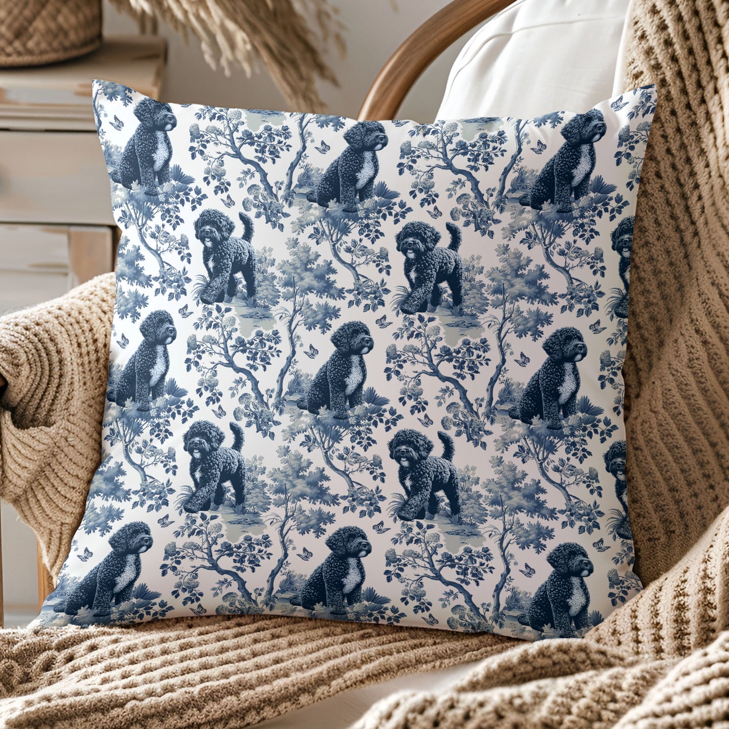 Portuguese Water Dog Pillow Cover - Toile