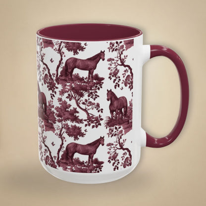 Quarter Horse petite cranberry toile 15 oz ceramic mug, right view