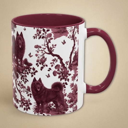 Schipperke cranberry toile 11 oz ceramic mug, right view