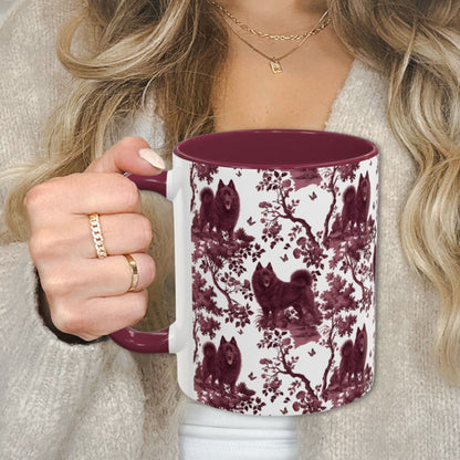 Schipperke petite cranberry toile 11 oz ceramic mug, left view