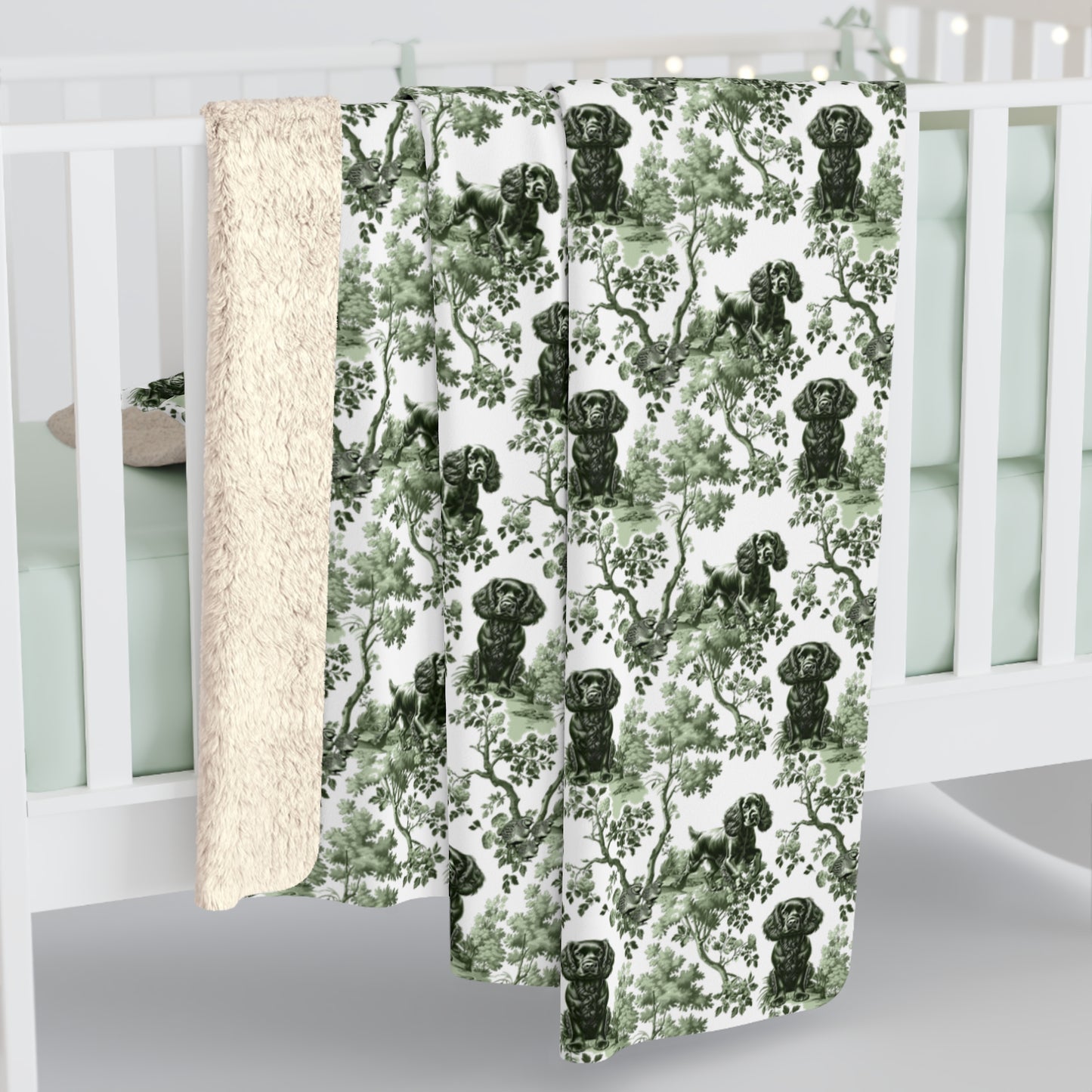 Boykin Spaniel Blanket - Sage Green Toile Pattern
