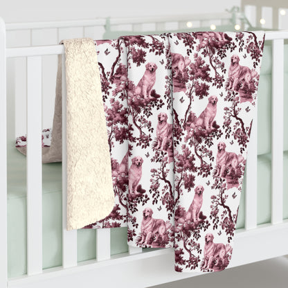 Golden Retriever Blanket - Red Toile Pattern
