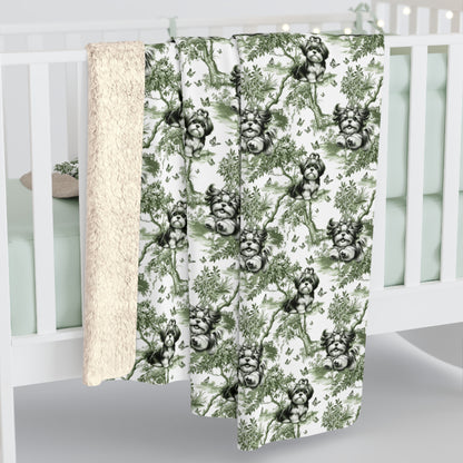 Shih Tzu Blanket - Sage Green Toile Pattern