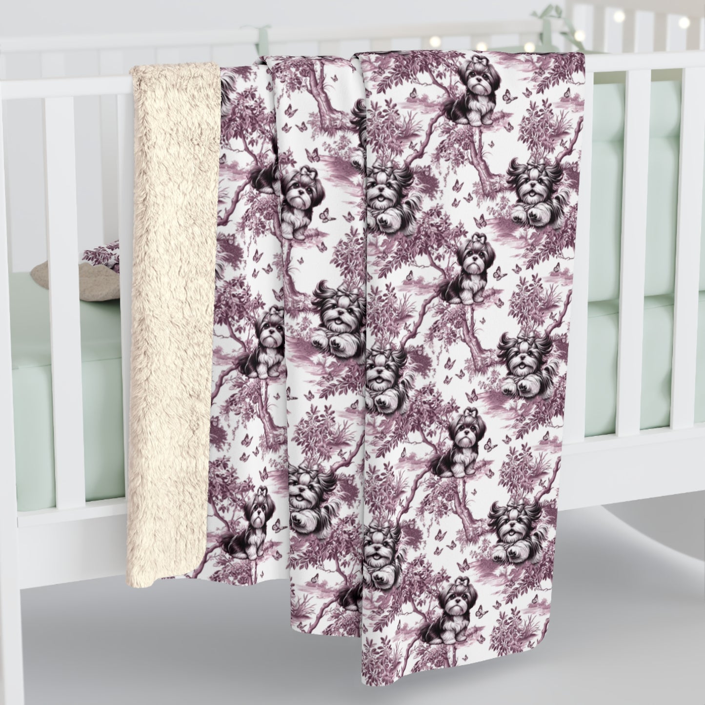 Shih Tzu Blanket - Pink Toile Pattern