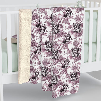 Shih Tzu Blanket - Pink Toile Pattern