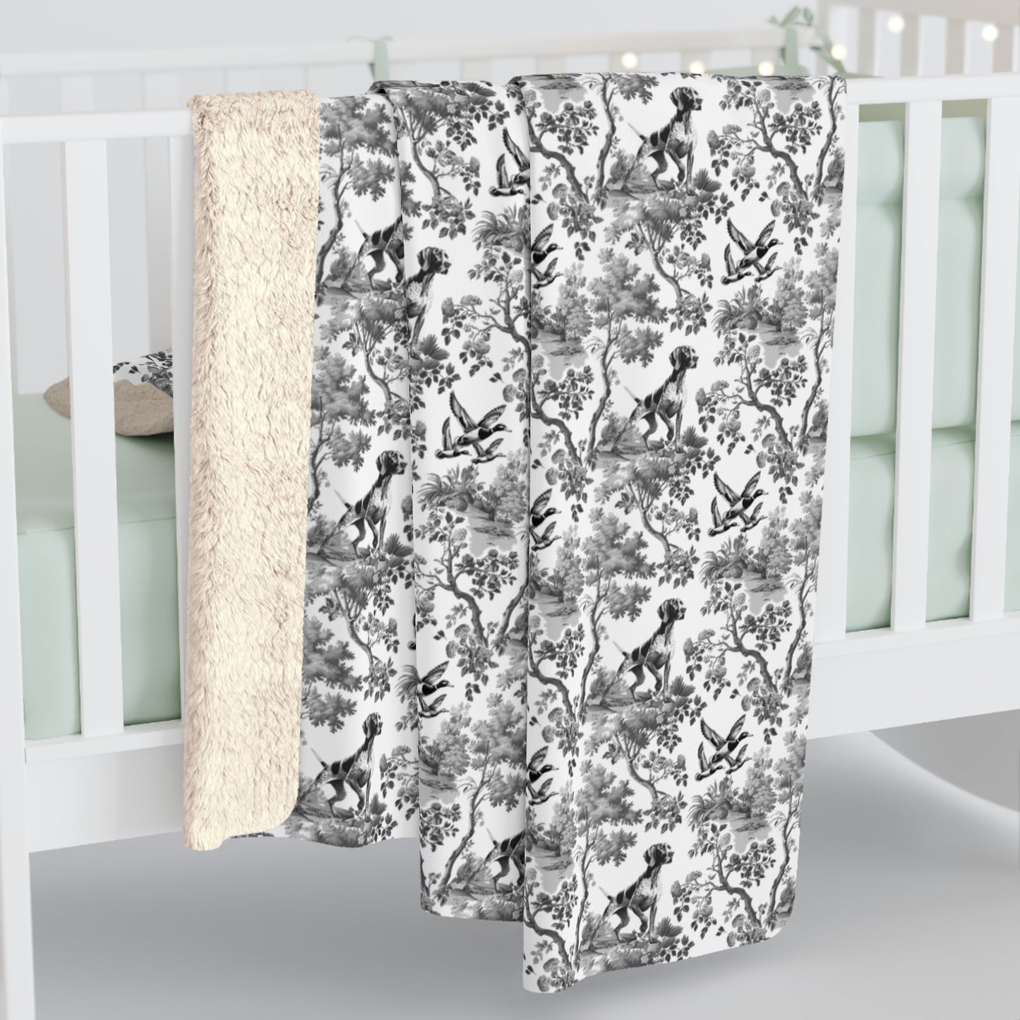 German Shorthaired Pointer Blanket - B&W Toile Pattern