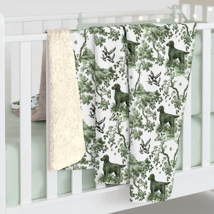 Flat-Coated Retriever Blanket - Sage Green Toile Pattern
