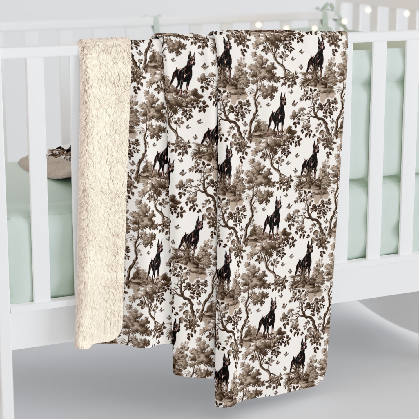 Doberman Blanket - Brown Toile Pattern