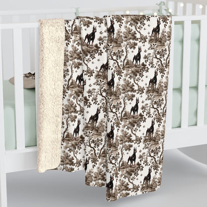 Doberman Blanket - Brown Toile Pattern