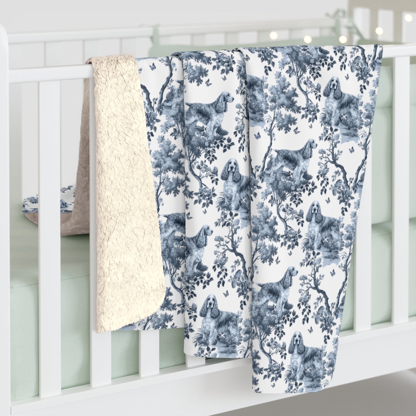 English Cocker Spaniel Blanket - Toile Pattern