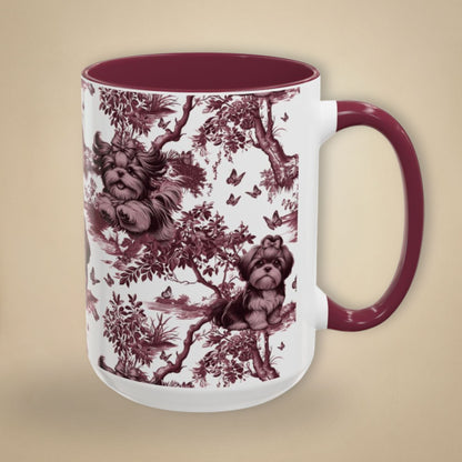 Shih Tzu & Butterfly cranberry toile 15 oz ceramic mug, right view