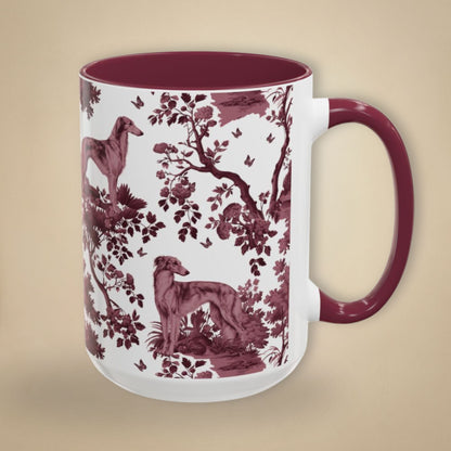 Silken Windhound cranberry toile 15 oz ceramic mug, right view