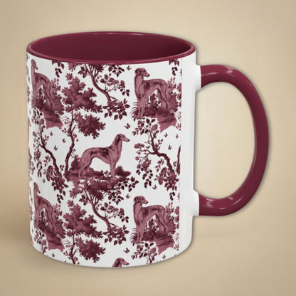 Silken Windhound petite cranberry toile 11 oz ceramic mug, right view