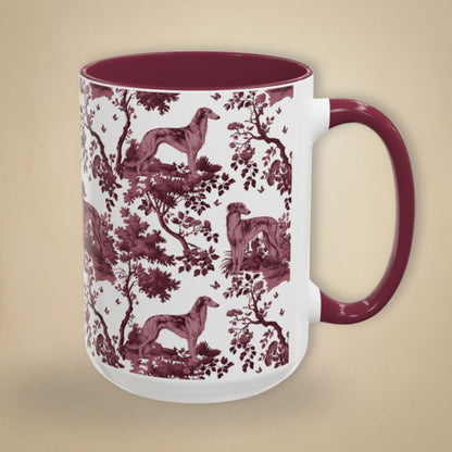 Silken Windhound petite cranberry toile 15 oz ceramic mug, right view