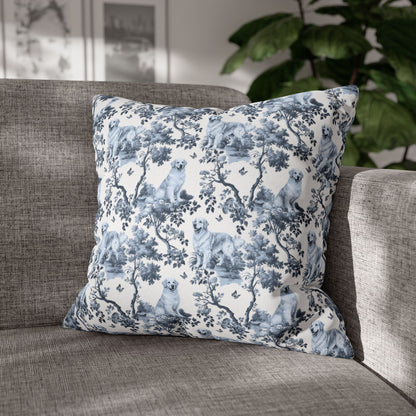 Golden Retriever Pillow Cover - Blue Toile Pattern