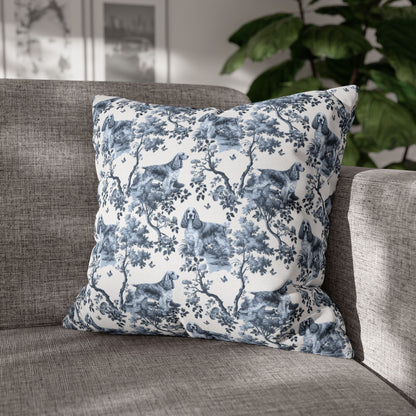English Cocker Spaniel Pillow Cover - Blue Toile Pattern