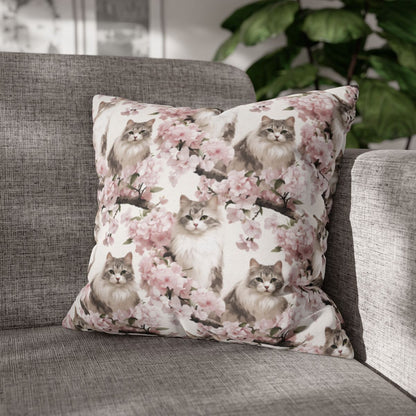 Ragdoll Cat Pillow Cover - Pink Blossom