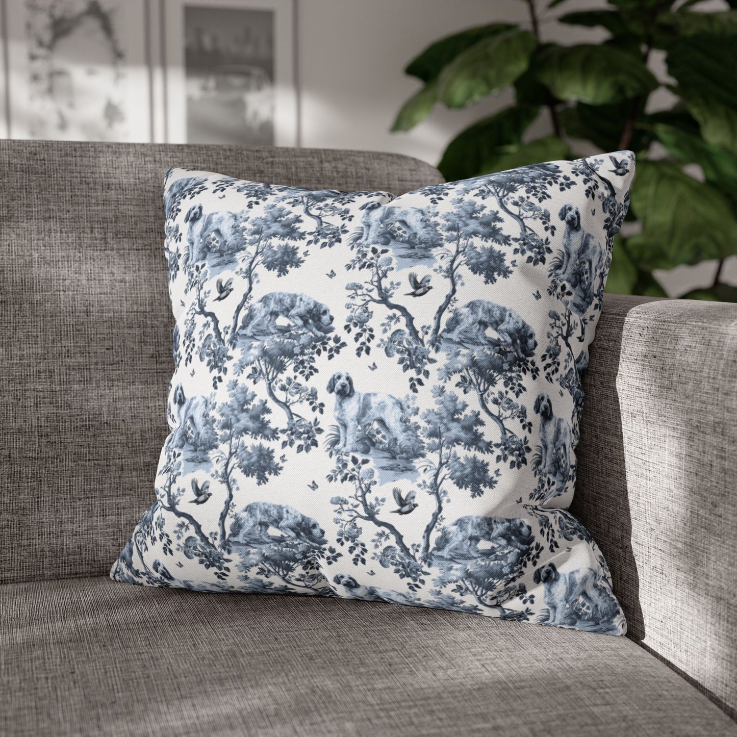 Spinone Italiano Pillow Cover - Blue Toile Pattern