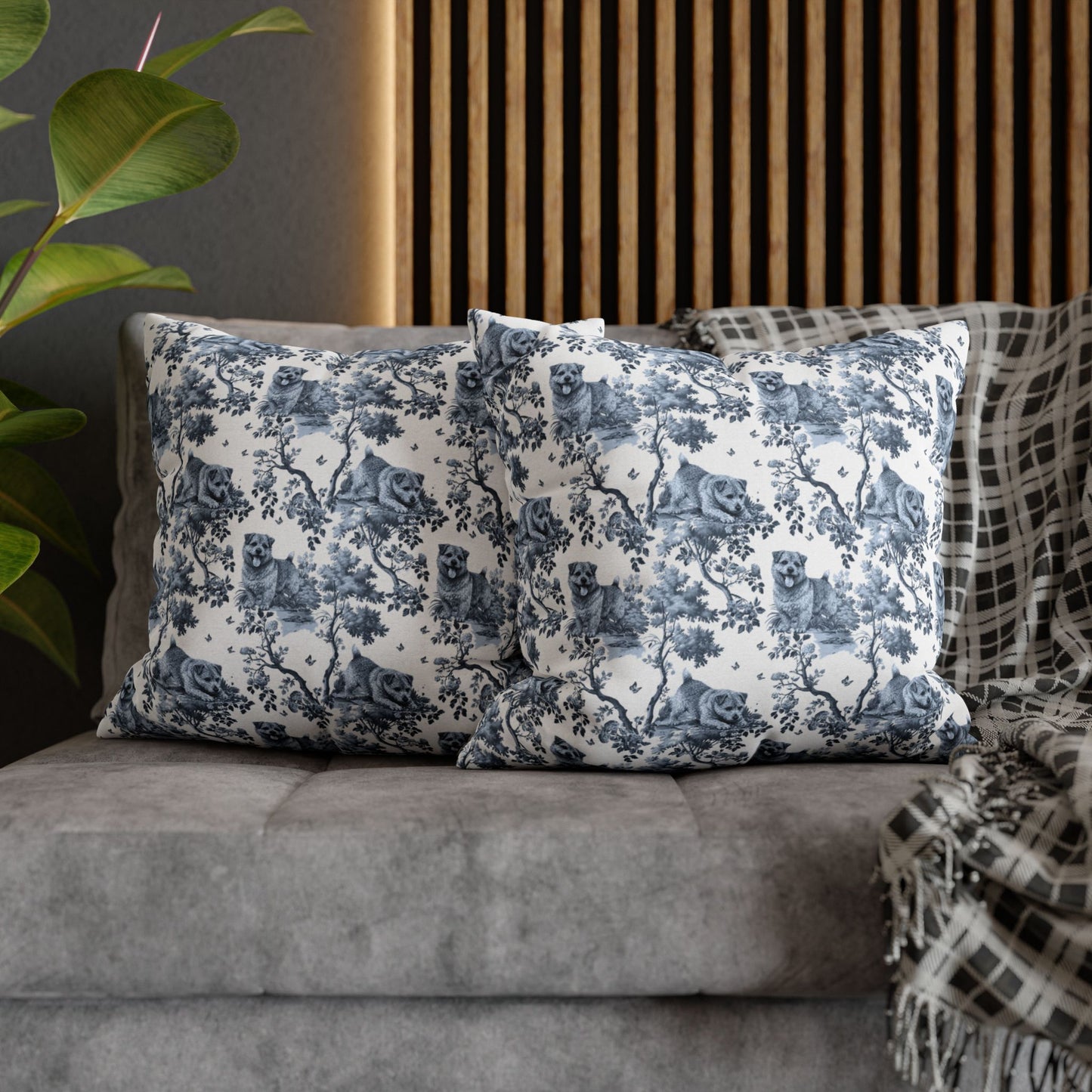 Norfolk Terrier Pillow Cover - Blue Toile Pattern