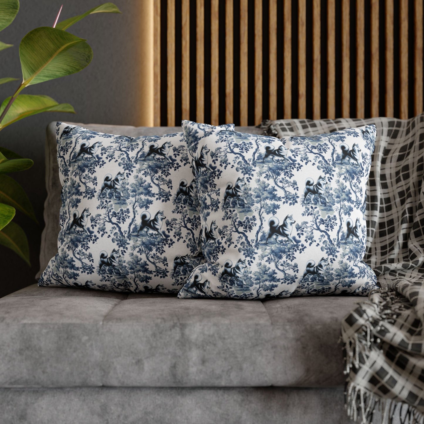 Shiba Inu Pillow Cover - Blue Toile Pattern