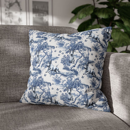 Bull Terrier Pillow Cover - Blue Toile Pattern