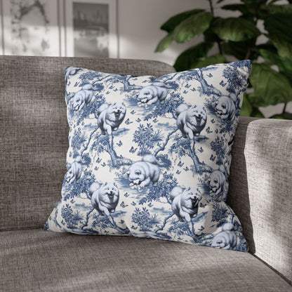 Samoyed Pillow Cover - Blue Toile Pattern