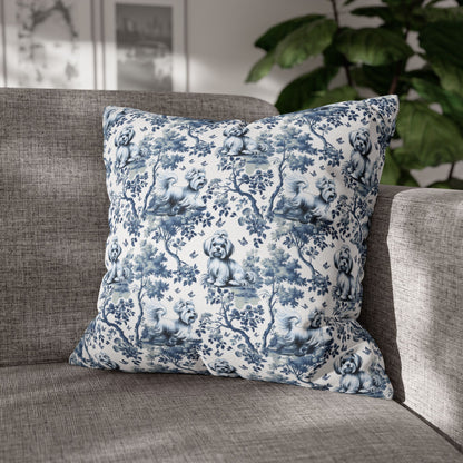 Maltese Pillow Cover - Blue Toile Pattern
