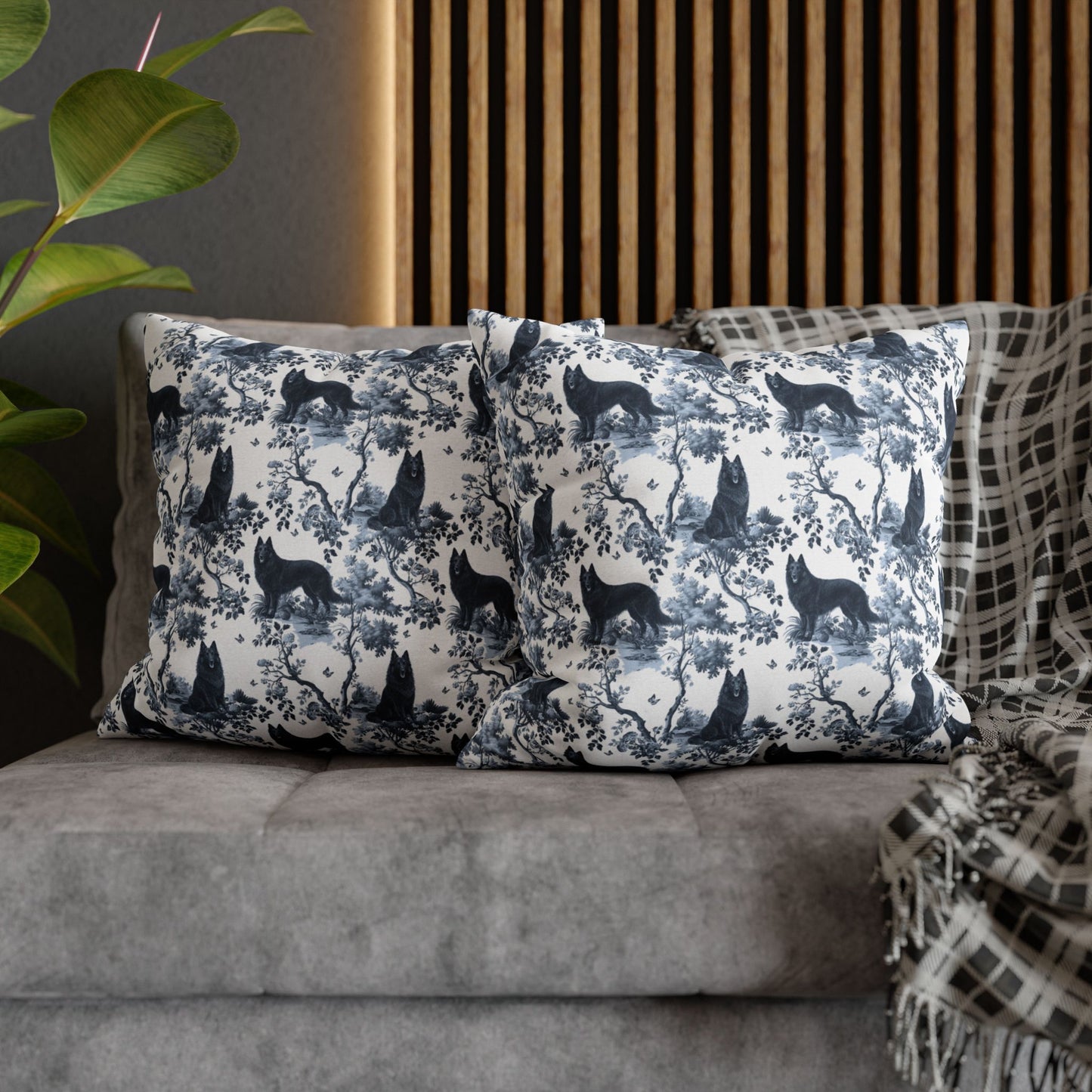 Belgian Sheepdog Pillow Cover - Blue Toile Pattern