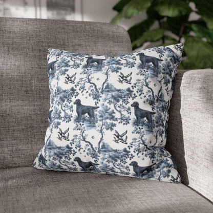Flat-Coated Retriever Pillow Cover - Blue Toile Pattern